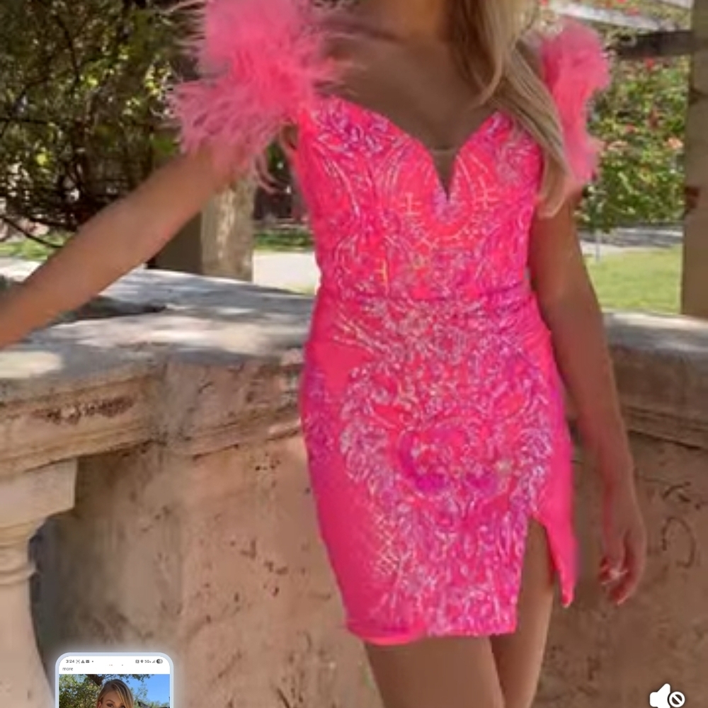 Scarlett Pink Feathered Prom Dress